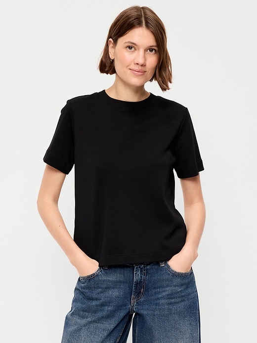 L'image numéro 1 présente T-shirt ras du cou court en tissu épais