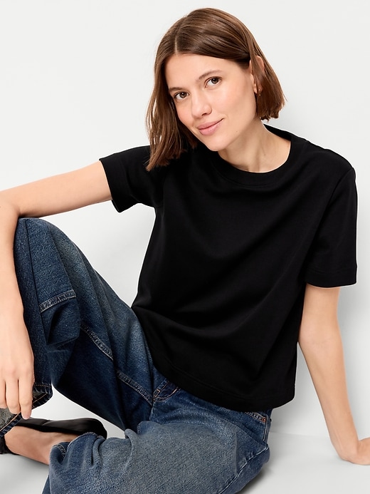 L'image numéro 3 présente T-shirt ras du cou court en tissu épais