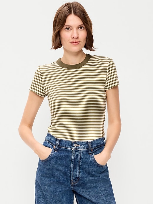 Image number 1 showing, Snug Crew-Neck Ribbed T-Shirt