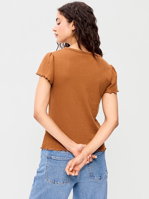 Image number 2 showing, Lettuce-Edge Pointelle Top