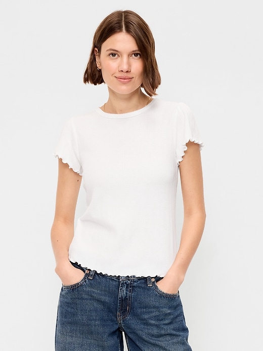 Image number 1 showing, Lettuce-Edge Pointelle Top
