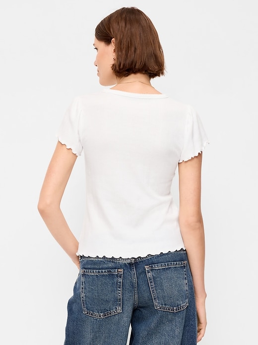 Image number 2 showing, Lettuce-Edge Pointelle Top