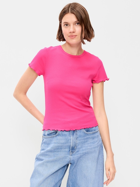 Fitted Waffle-Knit Cropped T-Shirt