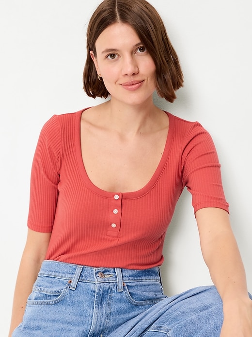 Image number 3 showing, Scoop-Neck Fitted Henley Top