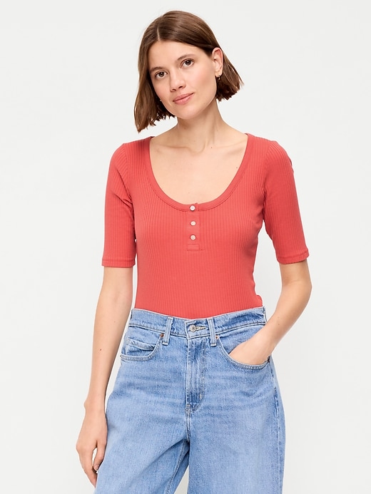 Image number 1 showing, Scoop-Neck Fitted Henley Top