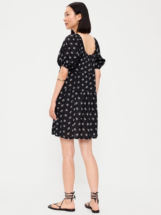 Image number 2 showing, Puff-Sleeve Smocked Mini Swing Dress
