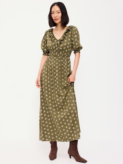Ruffle-Collar Boho Maxi Dress