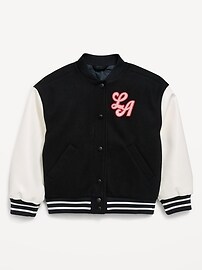 Image number 1 showing, Letterman Bomber Jacket for Girls