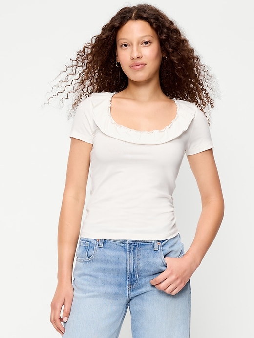 Image number 1 showing, Lettuce-Edge Scoop-Neck Top
