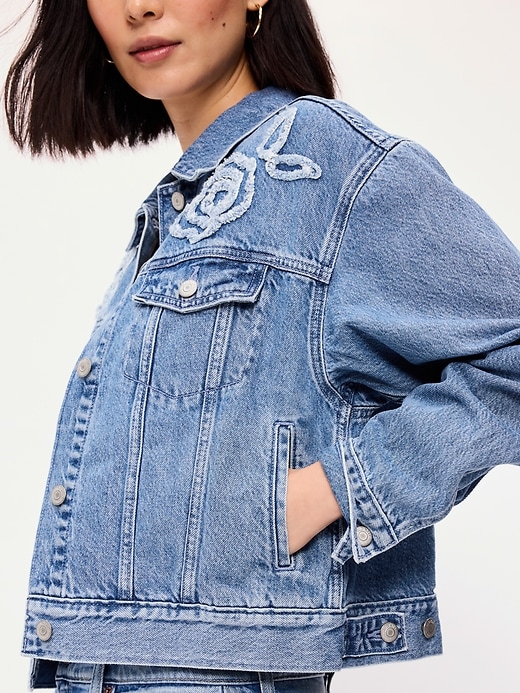 Image number 5 showing, Embroidered Cropped Denim Jacket