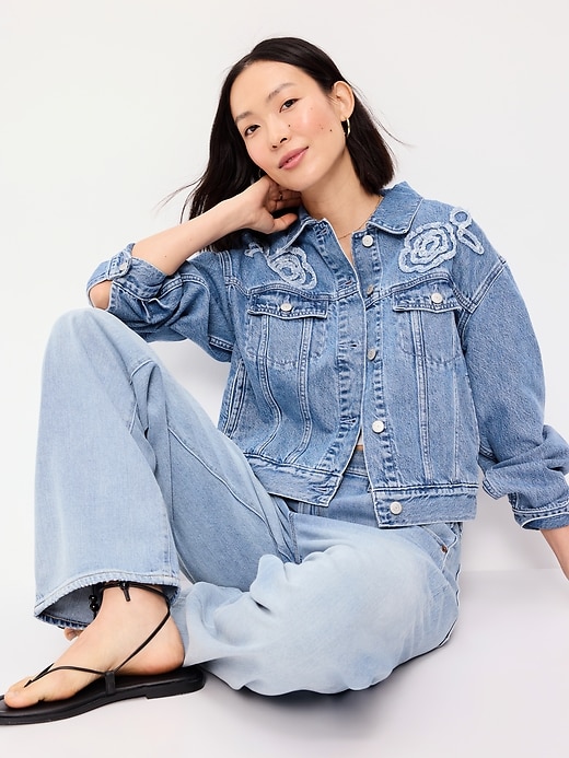 Image number 3 showing, Embroidered Cropped Denim Jacket
