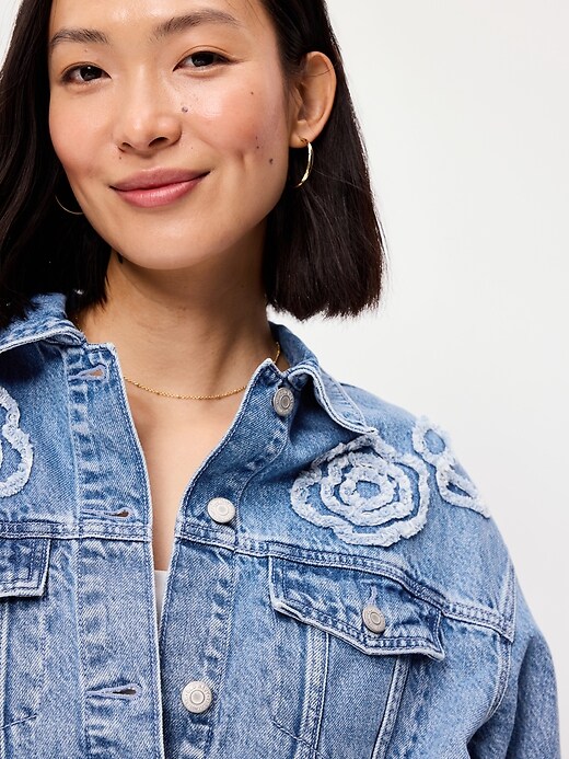 Image number 4 showing, Embroidered Cropped Denim Jacket