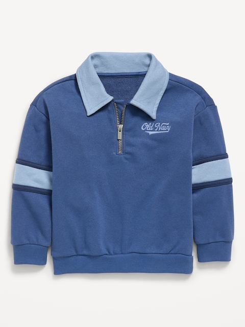Oversized Logo Graphic Collared French Terry Quarter-Zip for Toddler Boys