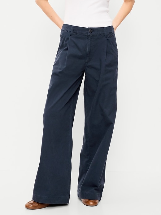 Image number 2 showing, Mid-Rise Pleated Wide-Leg Pants