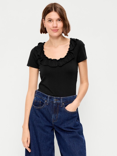 Lettuce-Edge Scoop-Neck Top