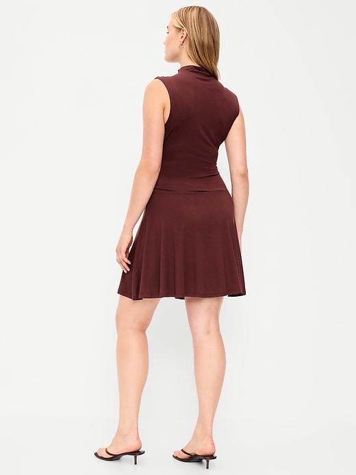 Image number 7 showing, Gathered Mock-Neck Drop-Waist Mini Dress