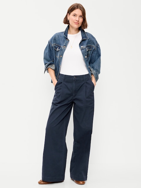 Mid-Rise Pleated Wide-Leg Pants