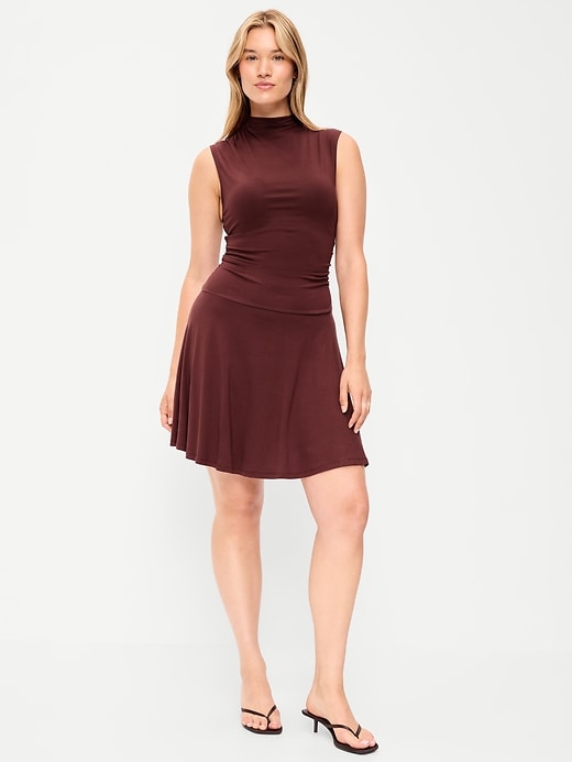 Image number 6 showing, Gathered Mock-Neck Drop-Waist Mini Dress