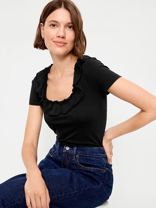 Image number 3 showing, Lettuce-Edge Scoop-Neck Top