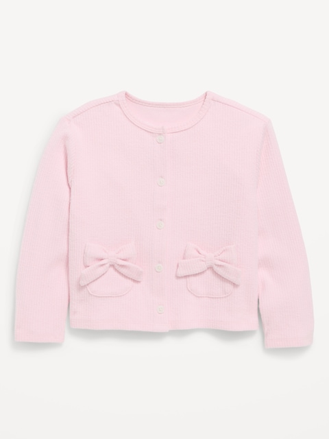 CARDIGAN CÔTELÉ DOUILLET À POCHE À BOUCLE POUR TOUTE-PETITE