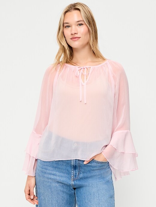 Image number 1 showing, Bell-Sleeve Ruffle Top