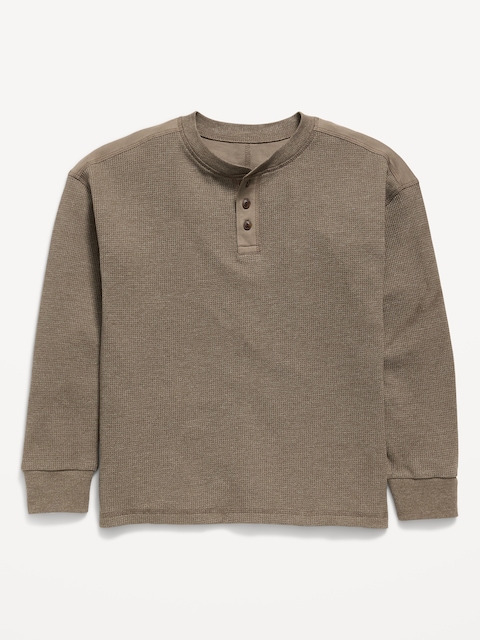 T-SHIRT HENLEY SURDIMENSIONNÉ À MANCHES LONGUES EN TRICOT GAUFRÉ POUR GARÇON