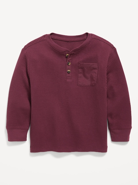 T-SHIRT HENLEY À MANCHES LONGUES EN TRICOT GAUFRÉ POUR TOUT-PETIT