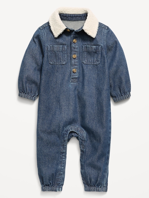 Long-Sleeve Denim Jumpsuit for Baby