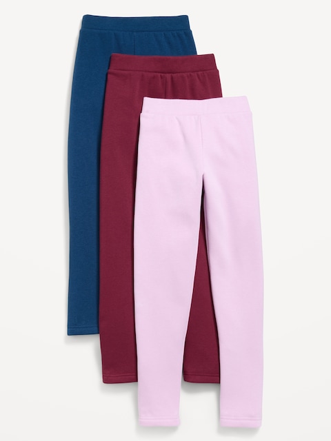 High-Waisted Full-Length Fleece Leggings 3-Pack for Girls