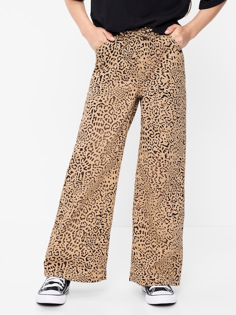 PANTALON EN SERGÉ COUPE TRÈS GÉNÉREUSE À JAMBE LARGE À TAILLE EXTENSIBLE POUR FILLE