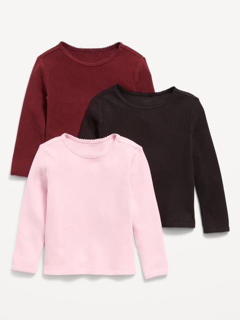 T-SHIRT À MANCHES LONGUES EN TRICOT GAUFRÉ POUR TOUTE-PETITE FILLE (PAQUET DE 3)