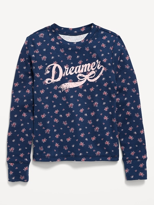 Image number 1 showing, Printed Long-Sleeve Ribbed T-Shirt for Girls