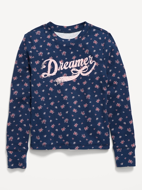 Printed Long-Sleeve Ribbed T-Shirt for Girls