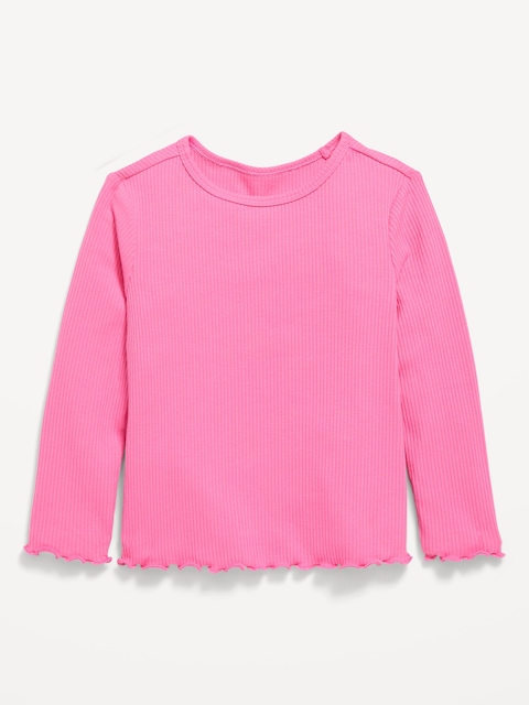 T-SHIRT CÔTELÉ AJUSTÉ À MANCHES LONGUES ET À BORDURE ONDULÉE POUR TOUTE-PETITE FILLE