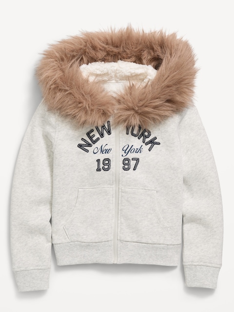 VESTE À CAPUCHON AJUSTÉ EN SIMILIFOURRURE POUR FILLE