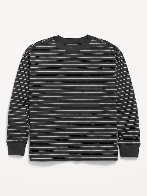 Oversized Long-Sleeve Striped Pocket T-Shirt for Boys