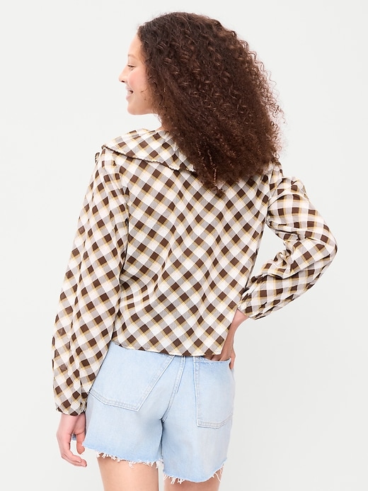 Image number 2 showing, Long-Sleeve Ruffle Tie-Neck Top
