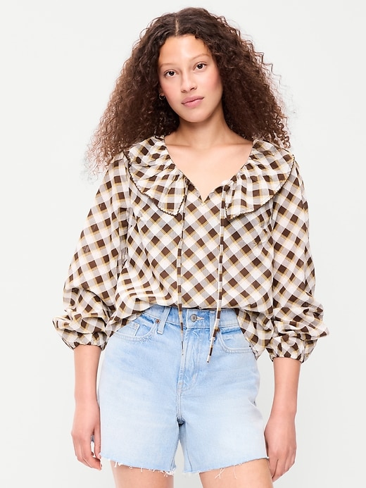 Image number 3 showing, Long-Sleeve Ruffle Tie-Neck Top