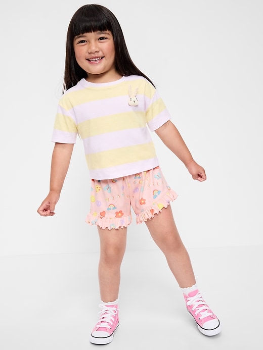 Image number 1 showing, Printed Ribbed Ruffled Shorts for Toddler Girls