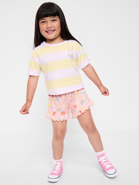 Printed Ribbed Ruffled Shorts for Toddler Girls
