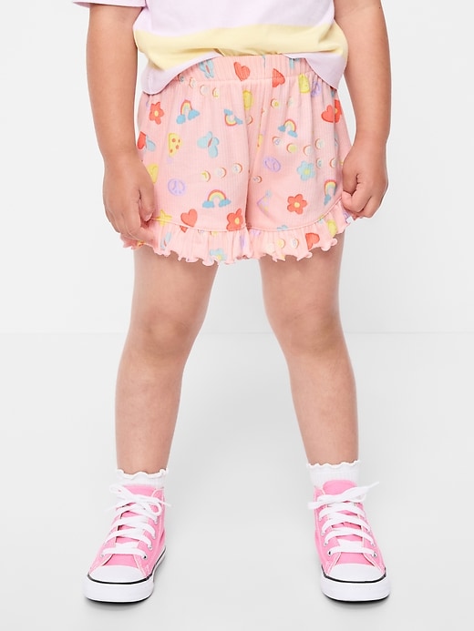 Image number 2 showing, Printed Ribbed Ruffled Shorts for Toddler Girls