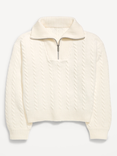 SoSoft Cable-Knit Quarter-Zip Sweater for Girls
