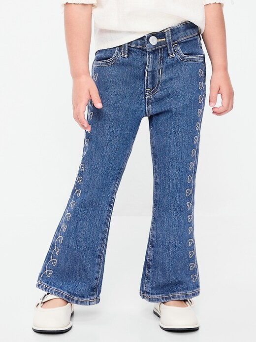 L'image numéro 2 présente Jean brodé à jambe évasée à taille haute pour toute-petite