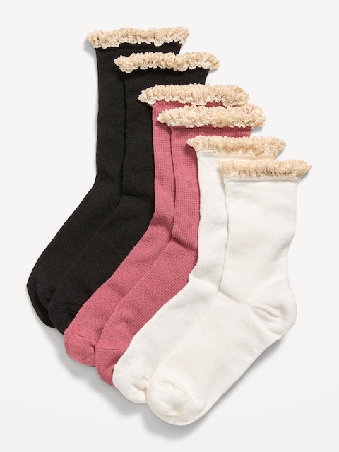 Ruffled Waffle Knit Socks 3-Pack for Girls