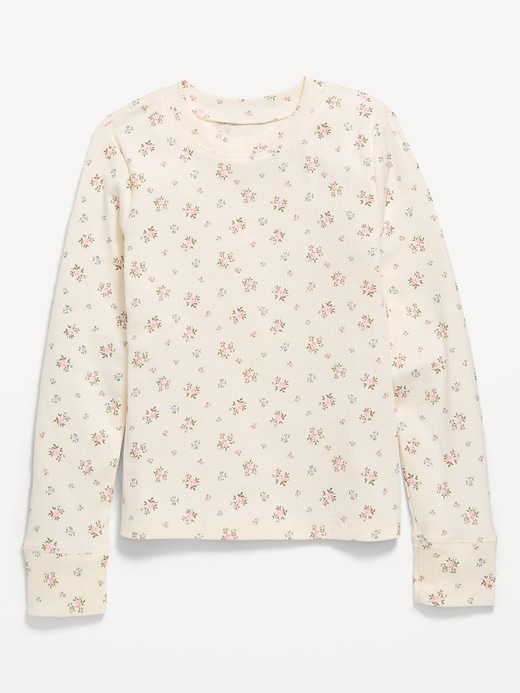 Image number 1 showing, Printed Long-Sleeve Ribbed T-Shirt for Girls