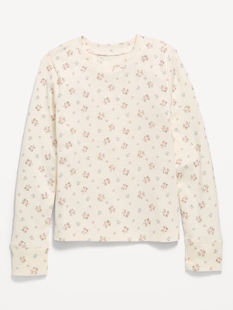 Printed Long-Sleeve Ribbed T-Shirt for Girls