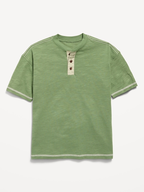 Oversized Short-Sleeve Henley T-Shirt for Boys