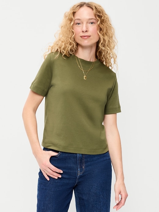 L'image numéro 1 présente T-shirt ras du cou court en tissu épais