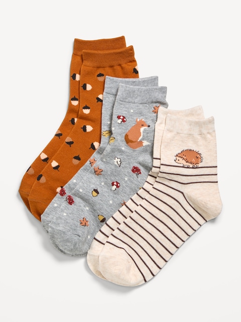 Novelty Quarter Crew Socks 3-Pack for Women