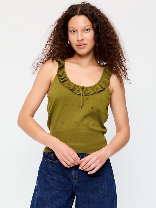 Image number 1 showing, SoSoft Cotton Tie-Front Pointelle Tank Top